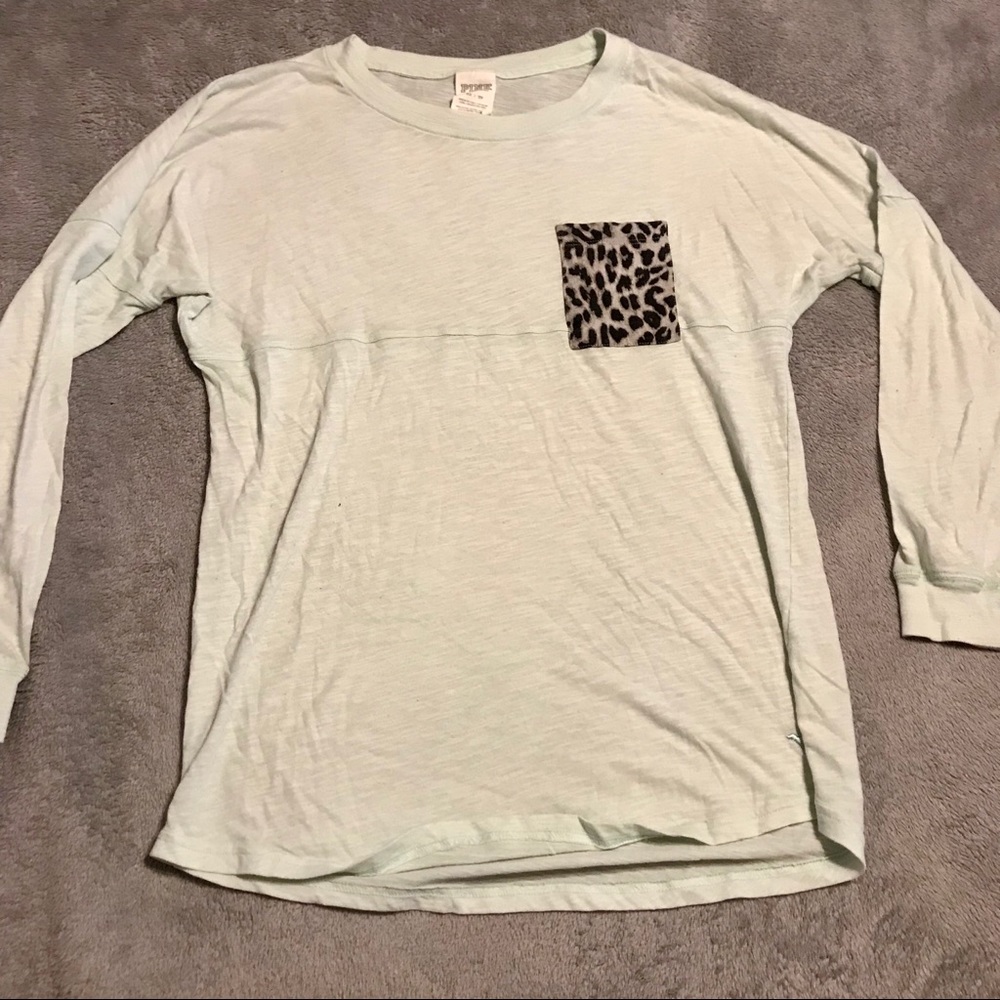PINK Mint and leopard pocket longsleeved shirt